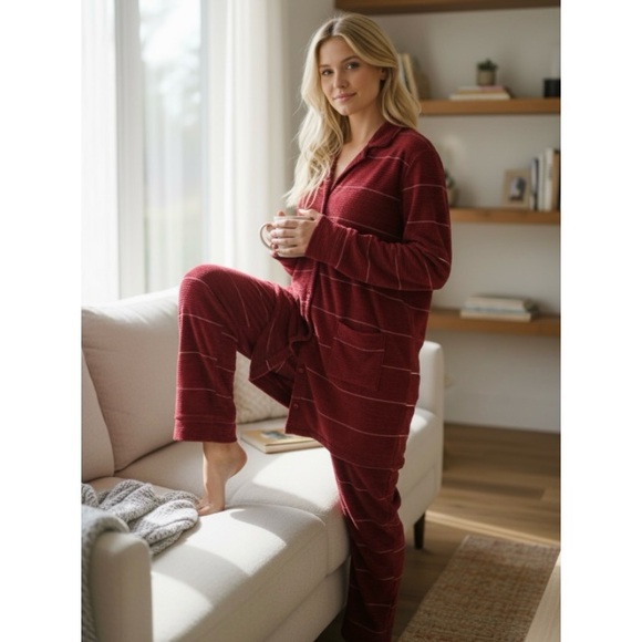 Sandrine Rose by Free People Plaid Jumpsuit Lounge Wear Size Medium - Picture 4 of 9